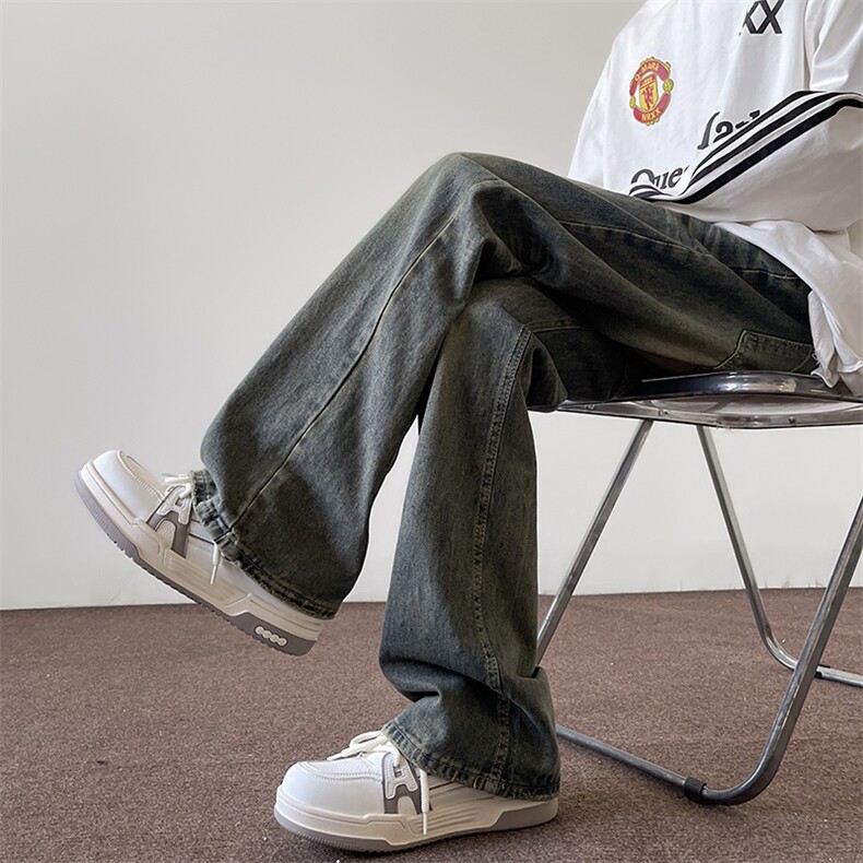 美式ins高街hiphop重工艺水洗微喇复古蓝牛仔裤货号K2320-1P55,男装牛仔裤,电商A063