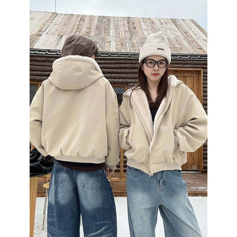 网图冬季加绒加厚毛领棉衣男女款荔枝纹皮座山雕外套-A2363P98,男装棉衣,电商B241