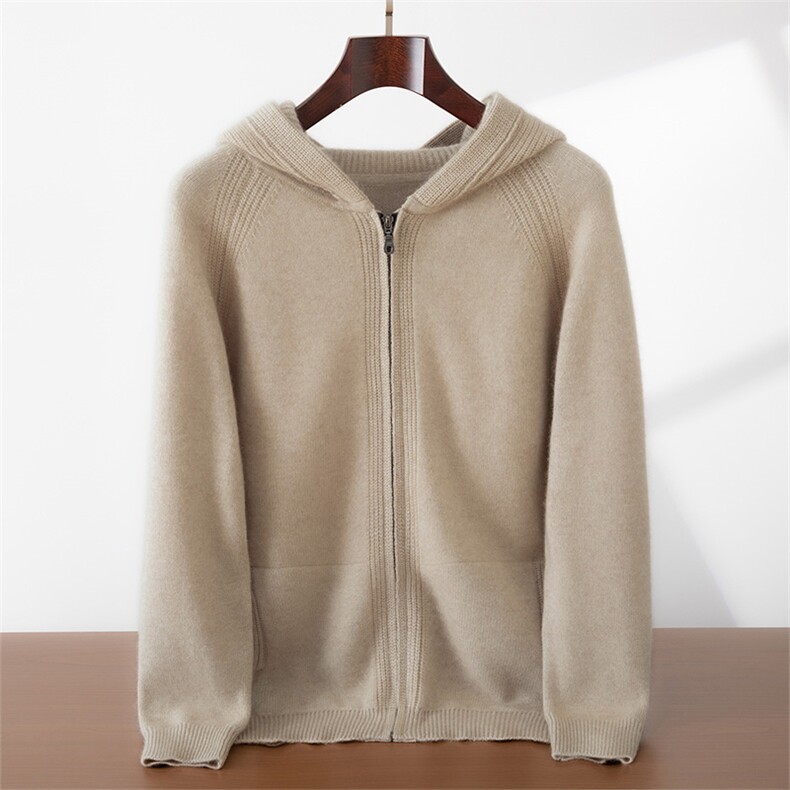 2025年秋季青春流行长袖连帽开衫，男装羊绒开衫，蜜暖羊