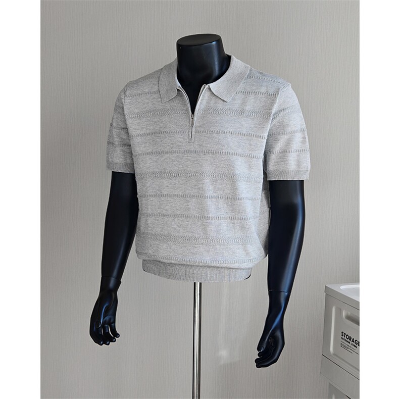 盗图老钱风提花冰丝拉链翻领针织短袖POLO衫E77131/P58控88，男装T恤，电商A243