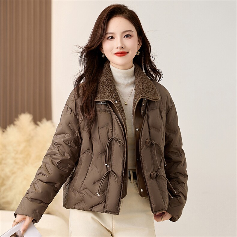 仿羊羔毛领羽绒服女冬2024新款时尚洋气高端短款拼接皮毛一体外套,女装羽绒服,衣之秀