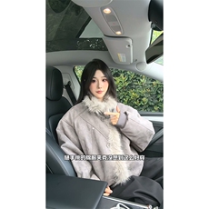 现货重磅硬挺boxy羽绒棉衣座山雕大毛毛领洗水麂皮棉服冬外套，男装棉衣，电商A443
