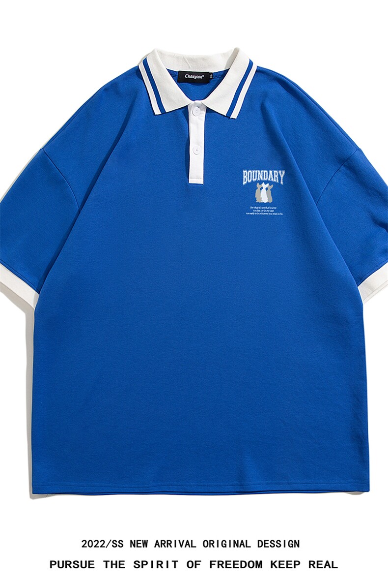 白底23新款夏季翻领时尚纯棉百搭印花宽松短袖T恤PL283P40控58,男装T恤,电商A247-1
