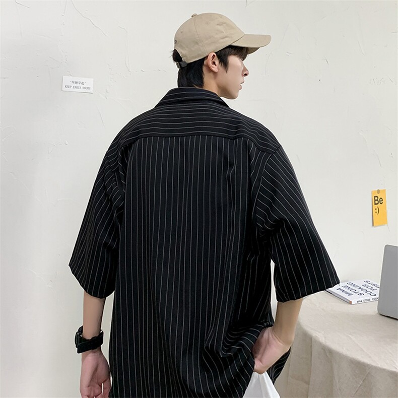 主推夏季新款宽松休闲五分袖条纹衬衫短袖学生衬衣潮cs1029-p28，男装衬衫，星座1008-1