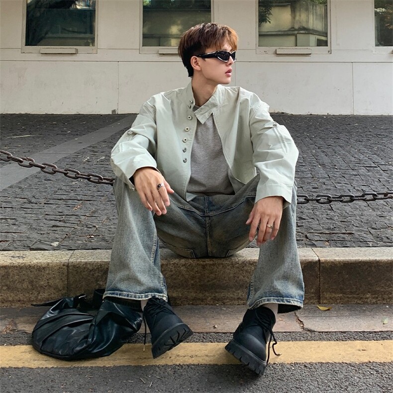 现货复古水洗微喇牛仔裤男高街直筒修身阔腿喇叭裤网图NK1679-P45,男装牛仔裤,星座302B-3