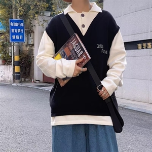 秋冬季假两件毛衣男背心马甲2022日系针织衫设计感上衣 M137-P45图片
