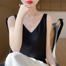 圆领新款针织吊带女无袖纯色背心简约百搭宽松套头，女装针织衫/毛衣，绒宛羊绒