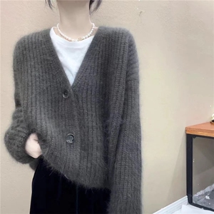 慵懒风加厚开衫秋冬气质显瘦休闲v领外穿软糯针织毛衣女