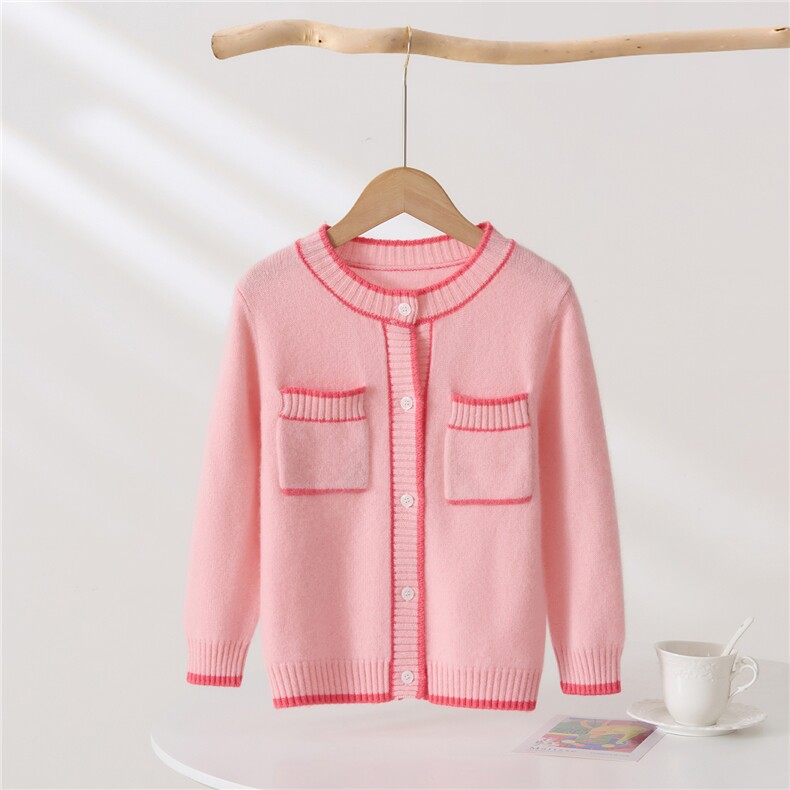 2025年新款百搭女士带兜圆领长袖羊绒开衫，童装儿童羊绒衫，轩曦羊绒