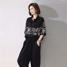 现货2022夏季新款时尚减龄休闲针织拼接套装两件套，女装套装/套裙，深水步