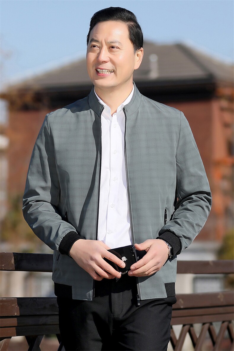 男士2023年秋季新款长袖薄款拉链夹克棒球领潮流中年商务休闲男装,男装夹克,电商B212（原钱塘6029）