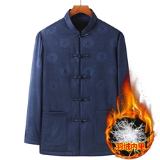 【情侣款】中老年唐装爸爸羽绒服外套男女爷爷奶奶过生日过寿上衣，男装羽绒服，钱塘723