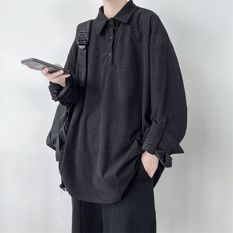 男装宽松休闲秋装新款长袖POLO衫港风宽松上衣D321-1-DM300-P55图片