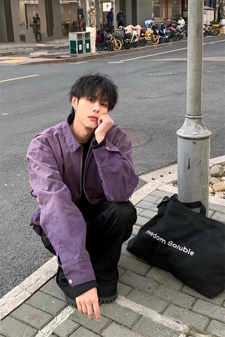 【有货】紫色外套刮烂牛仔夹克JK7222特P80,男装夹克,星座908-1