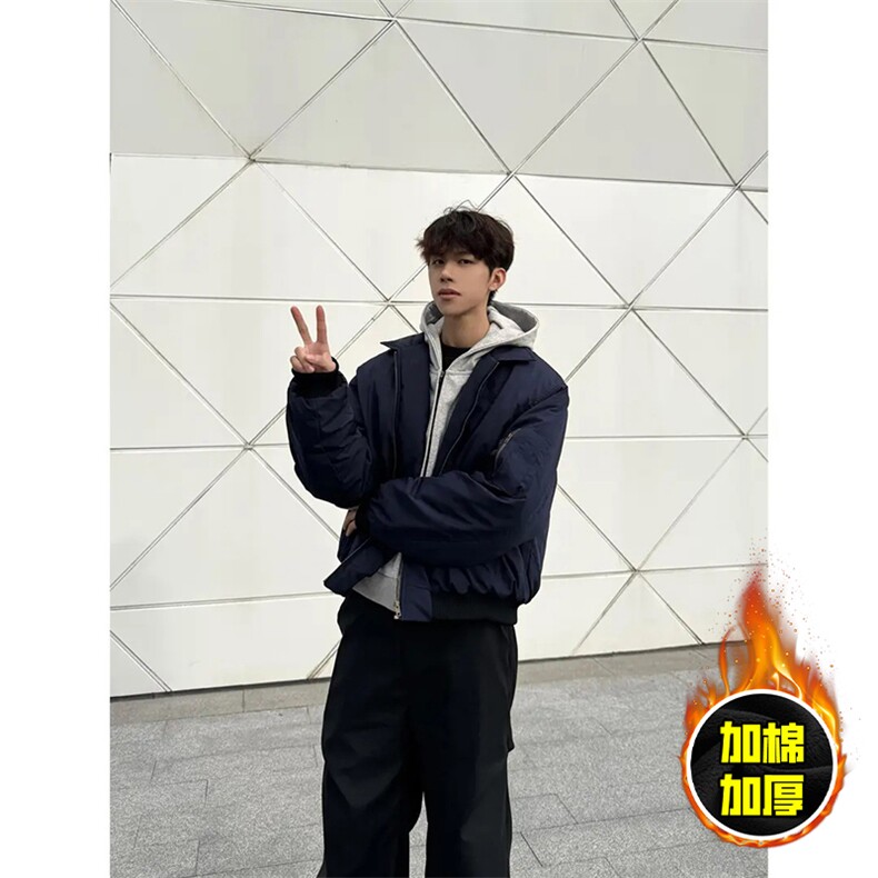 现货秋冬季美拉德立领飞行立领夹克boxy棉衣美式高街加厚加棉外套，男装夹克，电商A486-1