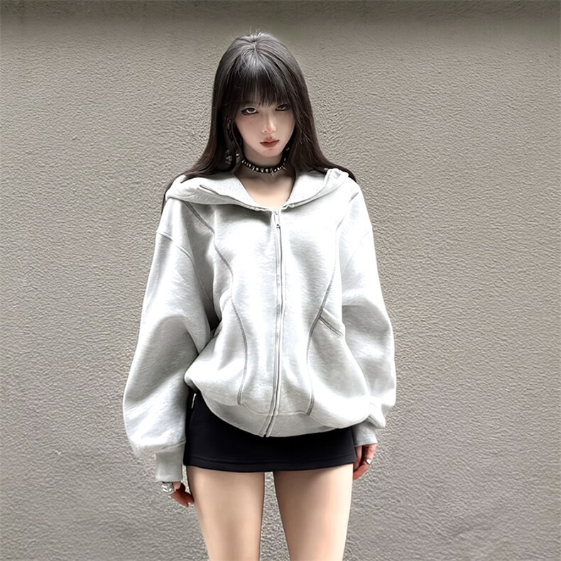 抖音得物高品质秋冬美式高街重磅结构辑明线纹理连帽卫衣外套W111，男装卫衣，电商A486