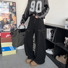 美式复古个性明线设计直筒牛仔裤美式宽松阔腿裤男女款，男装牛仔裤，星座410-6（原星座1304-1）