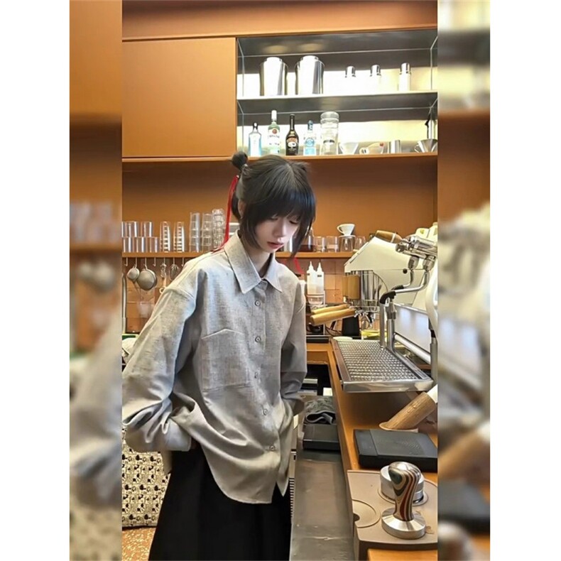 FF3415-P552025春秋潮牌设计感宽松百搭长袖衬衣,男装衬衫,电商B323A