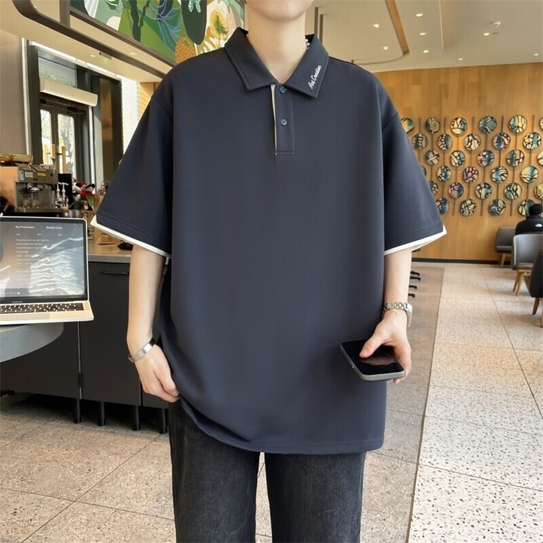 25069-特P50港风宽松翻领短袖POLO衫夏季时尚休闲简约T恤男打底衫,男装Polo衫,电商D310B