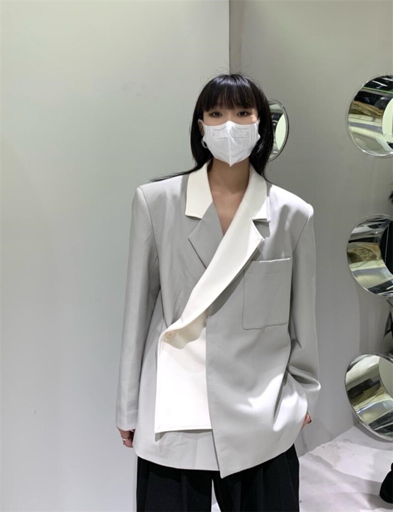 秋季新款撞色假两件西装外套，女装西装，AUDREY WANG