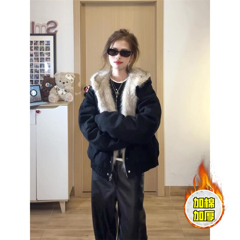 现货高品质美式高街冬季重磅硬挺短款座山雕毛领棉衣男女加厚外套，男装棉衣，电商A486-1