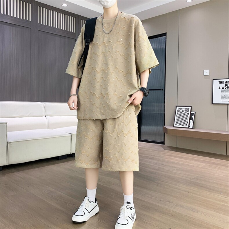 夏季港风套装男宽松满天星短袖T恤短裤休闲套装TZ6631-P55图片