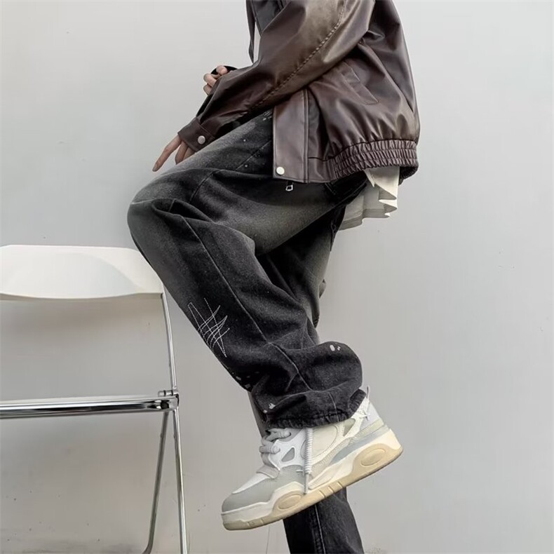 美式高街复古黑色牛仔裤男刺绣N1073P40,男装牛仔裤,星座1116-2