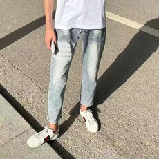 1506-1/K9991/P42潮男四道杆印花水洗牛仔裤男直筒显瘦复古牛仔裤，男装牛仔裤，星座1506-1