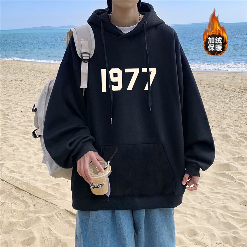 加绒连帽卫衣数字印花连帽卫衣男内搭叠穿加厚连帽卫衣青少年,男装卫衣,星座715-4