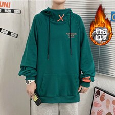 8XL-M现货港风连帽加绒加厚卫衣男2023冬季新款加肥加大码控价98，男装卫衣，钱塘717(原712)