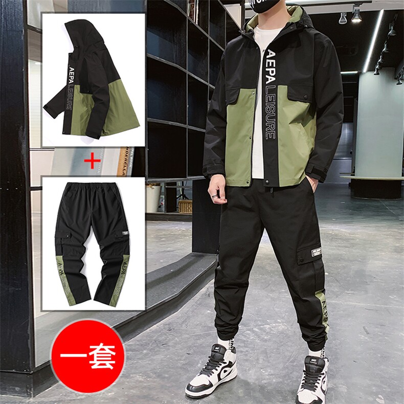 男青少年两件套春季夹克套装工装翻领夹克男CYTZ19,男装休闲套装,电商A128