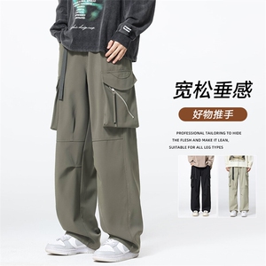 新款美式高街大口袋工装裤男春季户外宽松抽绳休闲 A436-2517-P60图片