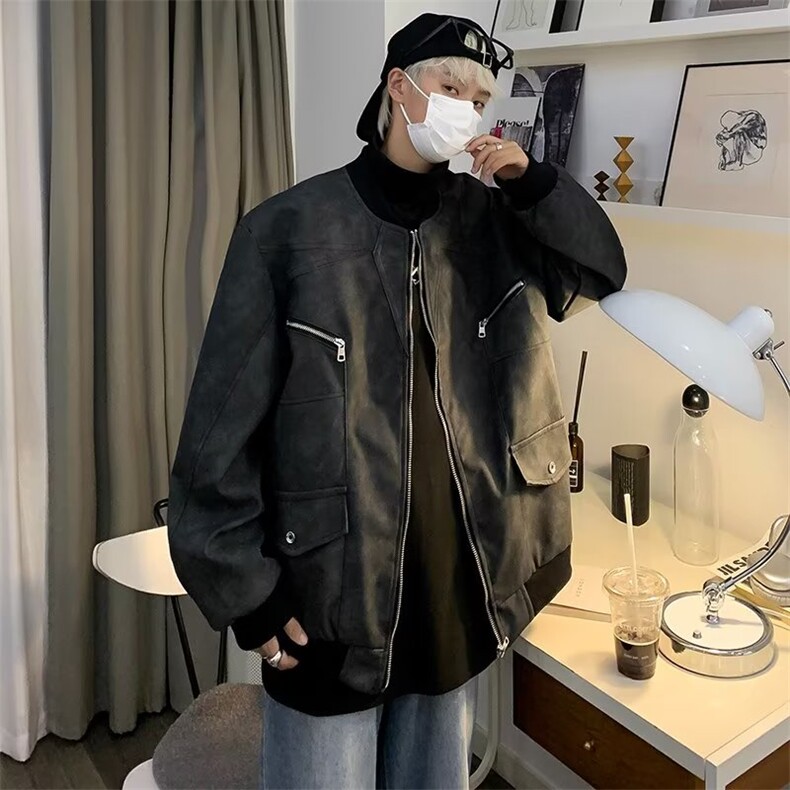 ,潮街头复古拉链口袋麂皮夹克秋冬男同款外套HT24-P83,男装夹克,星座1109-3