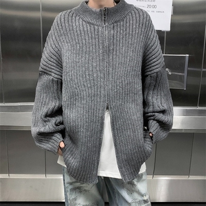 街头复古拉链针织毛衣外套男女慵懒风百搭宽松长袖开衫上衣-M286图片