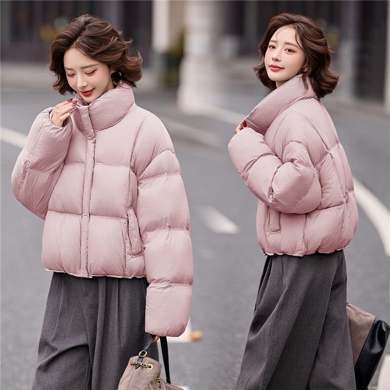 短款羽绒服女2025冬季新款时尚立领落肩袖小个子休闲白鸭绒外套,女装羽绒服,流量+