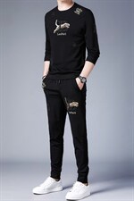 2023春秋季新款圆领长袖T恤男套装中青年印花男装时尚两件套，男装休闲套装，电商B212（原钱塘6029）