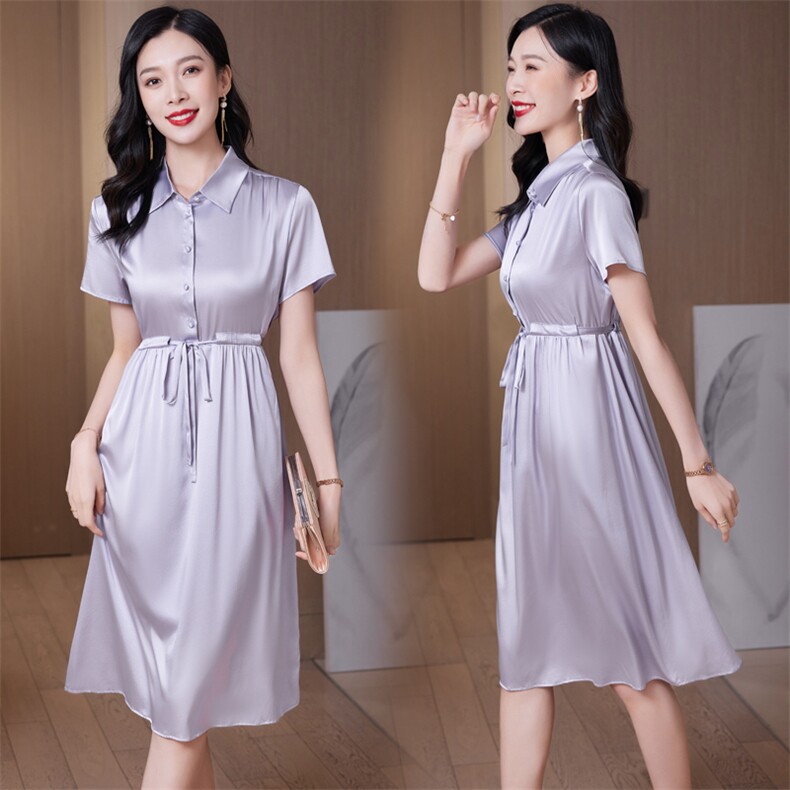 杭州重磅真丝连衣裙女夏季2025新款减龄印花显瘦桑蚕丝温柔衬衫裙,女装连衣裙,阿舍尔精品
