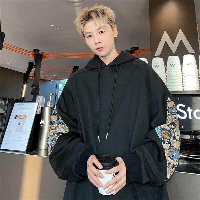 特批P35无差价25秋新小熊刺绣拼接连帽卫衣男设计感宽松外套W2319，女装短外套，电商A001