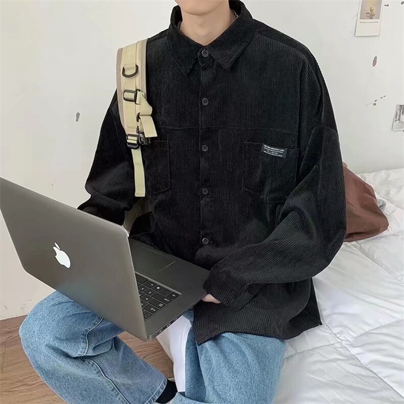 灯芯绒衬衫男士长袖ins宽松休闲外套C105P35图片