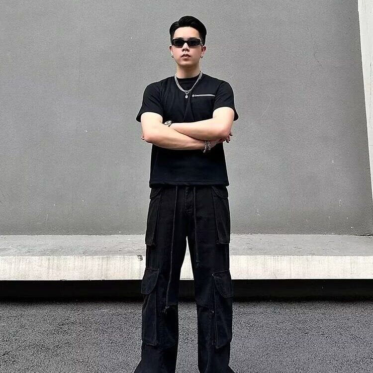 美式复古工装裤男秋季拉链设计感多口袋休闲裤男士vibe微喇裤子潮,男装工装外套,星座506A