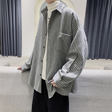 港风复古格子衬衫加厚男士慵懒宽松百搭毛呢衬衣外套，男装衬衫，电商B413-1