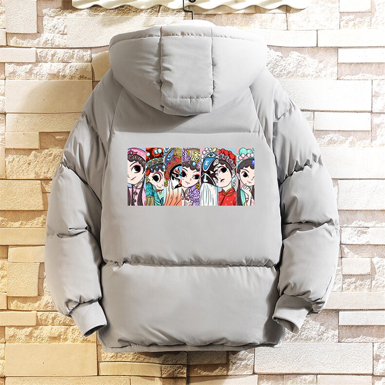 京剧脸谱风加厚加绒连帽衣服面包服男砖墙MY16250-P100,男装棉衣,电商A040A