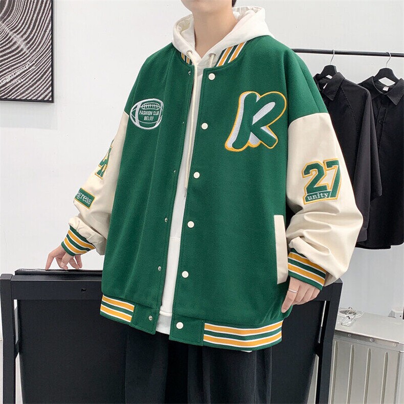 得物直播品质棒球服男毛巾刺绣PU皮港风青少年夹克外套JK6618,男装夹克,电商A426-1(原A430-1)