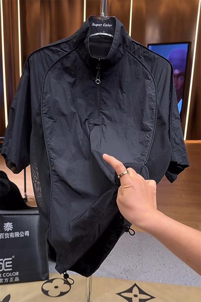 【黑武士防晒短袖】25春夏百搭网孔线条设计短袖t恤GBL0066P53,男装防晒衣,电商A089-1