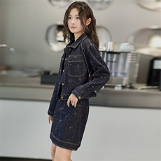 欧货复古设计感牛仔套装裤潮2024秋新款女时髦减龄气质短裙两件套，女装套装/套裙，美拉德工厂直营店