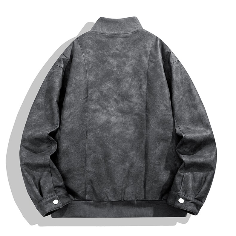 美式PU皮棒球领外套春秋季痞帅工装男士夹克宽松皮衣897-P75,男装皮衣,星座1403A