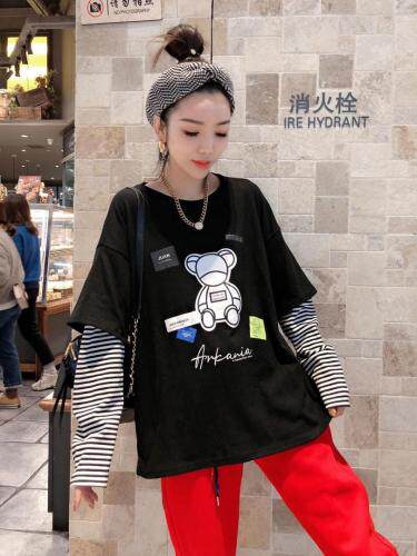 春季上新小熊款假两件T，女装，一杭