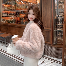 浅粉色秋冬皮毛一体外套女仿水貂绒休闲上衣2C353--716#P180K268，女装短外套，2C353