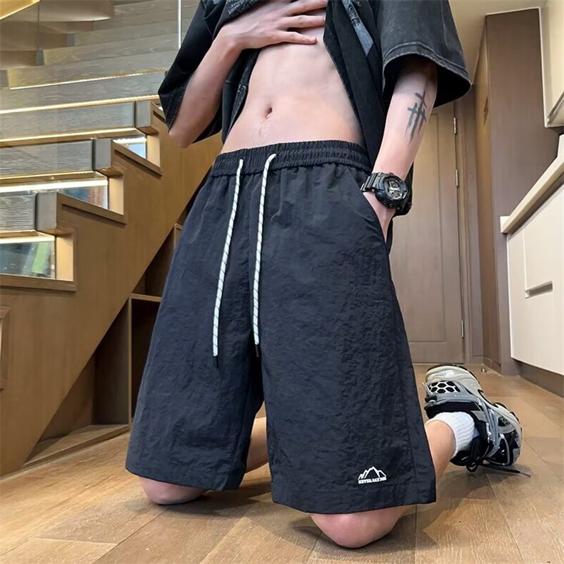 夏季日系户外简约速干短裤男女刺绣潮流基础款宽松运动休闲沙滩裤，男装牛仔裤，星座1210-1