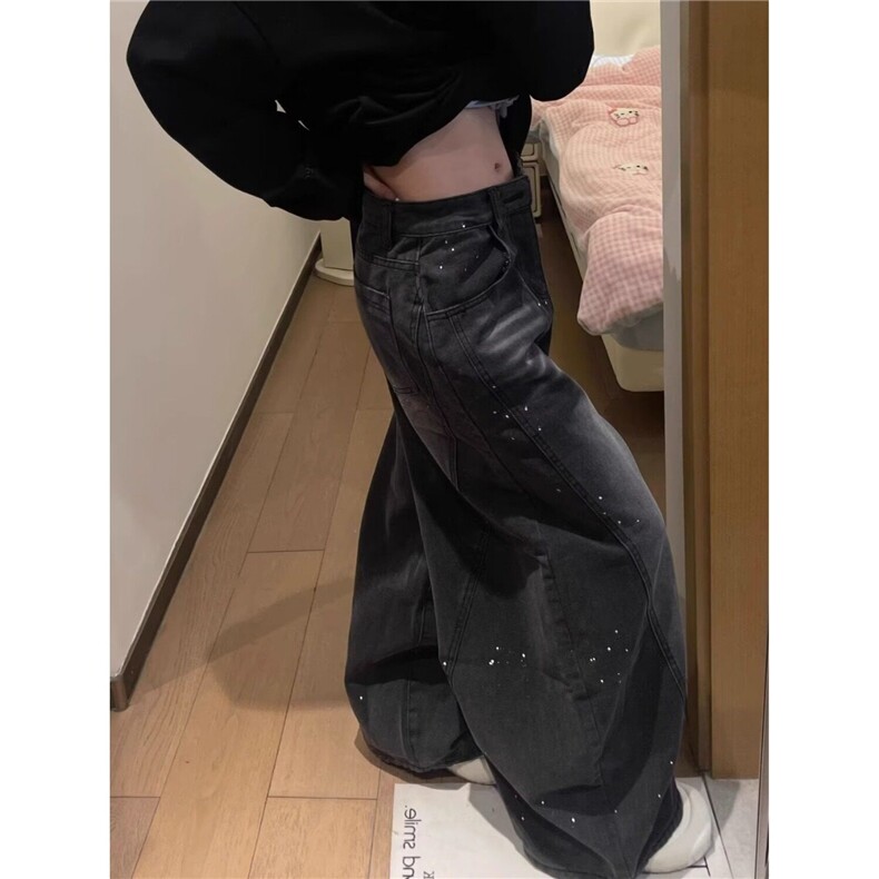 美式复古高街水洗泼墨弯刀牛仔裤男女设计感阔腿裤LN60977-P52,男装牛仔裤,星座1008